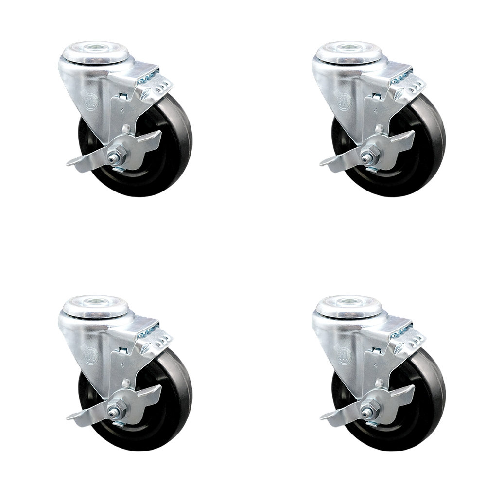 Service Caster Ss Hard Rubber Wheel Swivel Bolt Hole Caster Set With